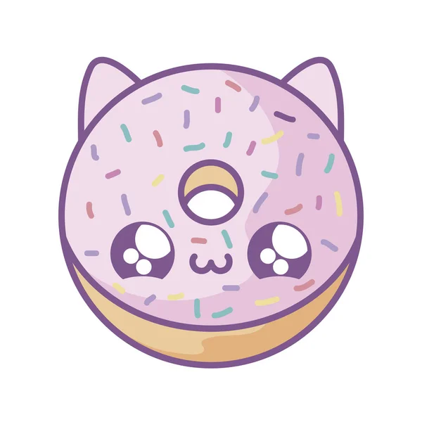 Delicious donut with face cat kawaii style — Stock Vector