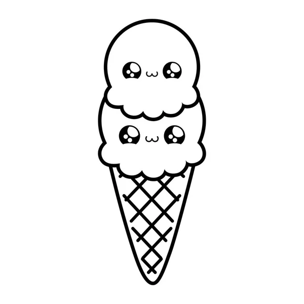 Delizioso gelato in stile cono kawaii — Vettoriale Stock