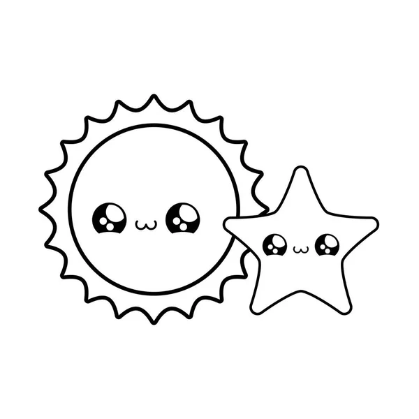 Leuke hete zon met ster kawaii stijl — Stockvector