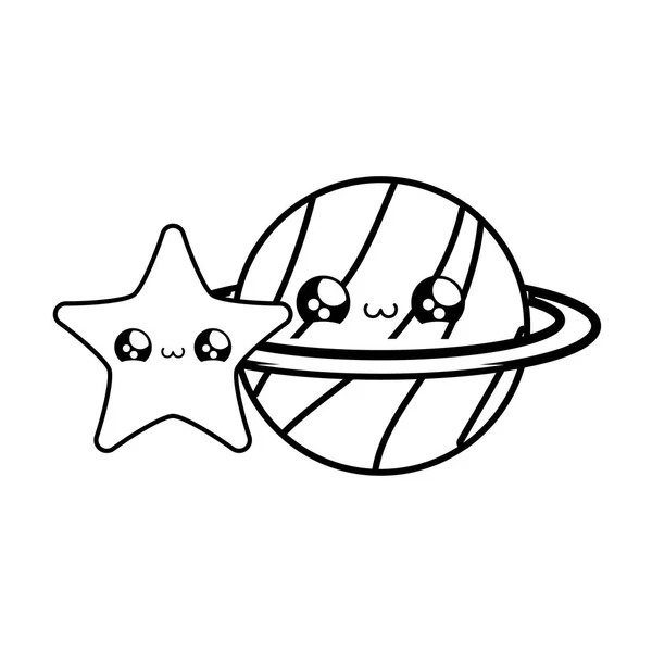 Schattig planeet Saturnus met ster kawaii stijl — Stockvector