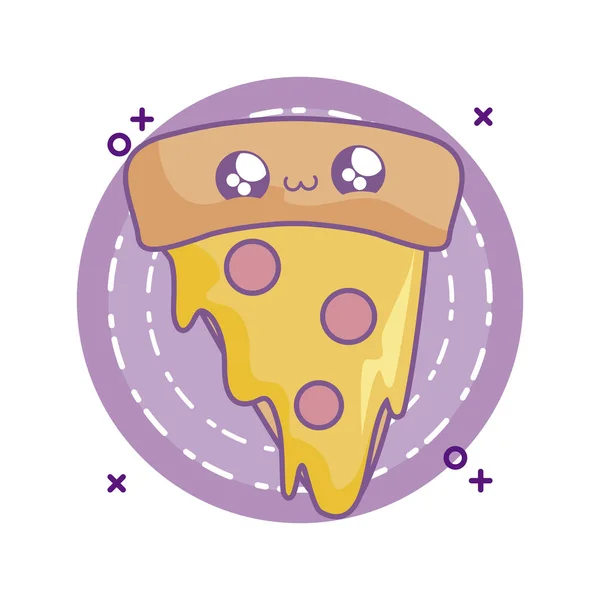Skiva läckra pizza kawaii stil — Stock vektor