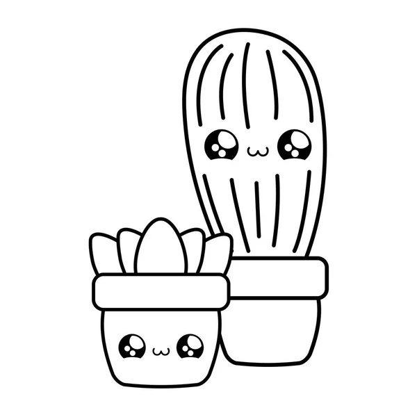 Cactus tropical con planta en maceta estilo kawaii — Vector de stock