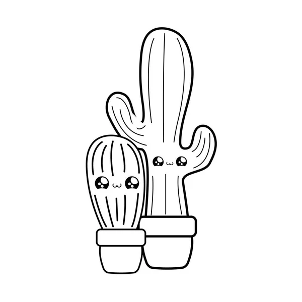 Set dari tropikal kaktus dalam gaya tanaman panci kawaii - Stok Vektor