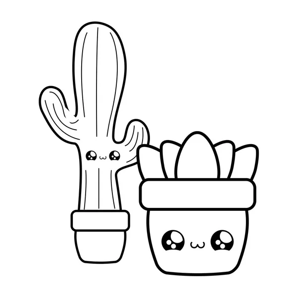 Cactus tropical con planta en maceta estilo kawaii — Vector de stock