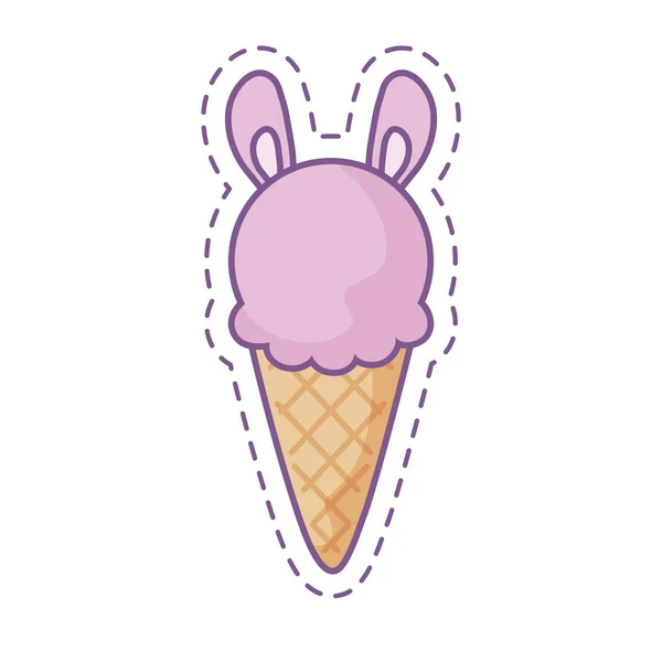 Patch of ice cream in cone with ears of bunny — Stock Vector