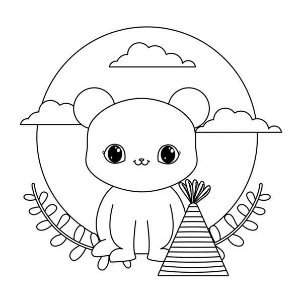 Niedlicher Bär mit Hutparty und Kronenblättern — Stockvektor