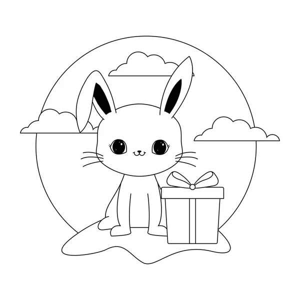 Animal de coelho bonito com caixa de presente presente — Vetor de Stock
