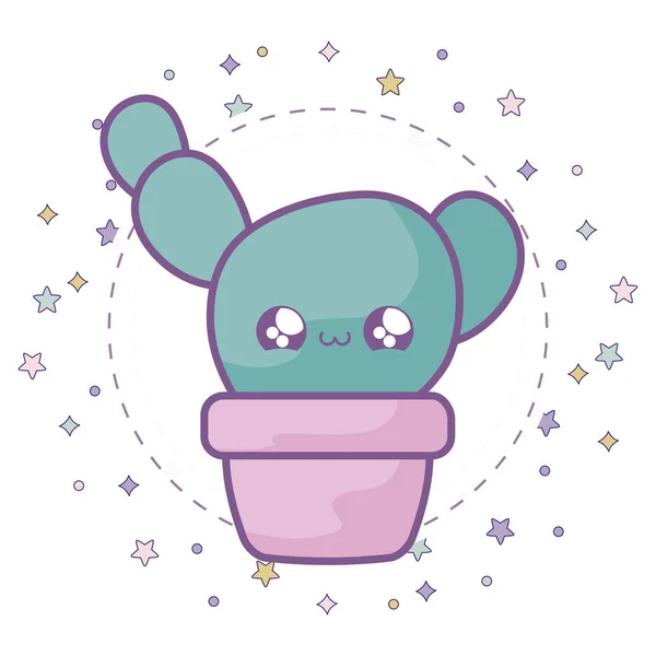 Cactus tropical en pot plante style kawaii — Image vectorielle