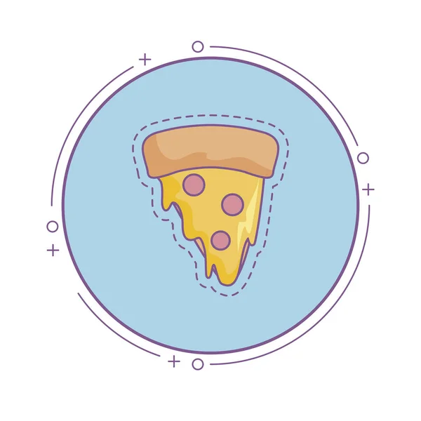 Патч вкусной пиццы фаст-фуд в рамке круговой — стоковый вектор