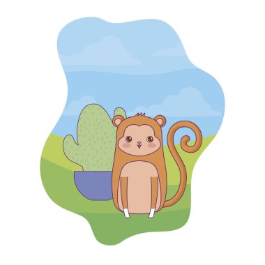 pot kaktüs ile sevimli maymun hayvan