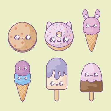 set gıda ve dondurma tarzı kawaii