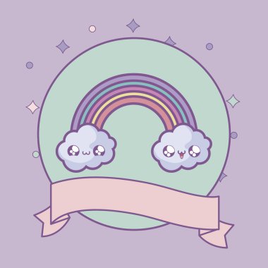 bulutlar ve kurdele dekorasyon kawaii tarzı ile sevimli gökkuşağı