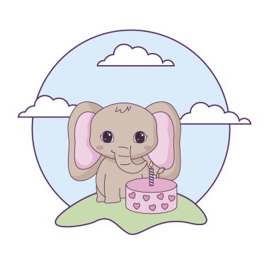 Doğum günü pastası ile sevimli fil hayvan