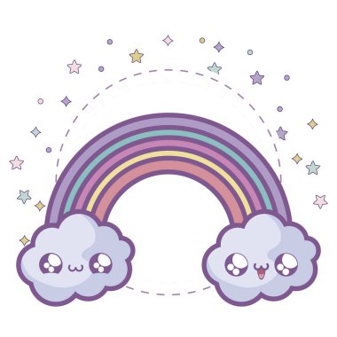 Bulutlu sevimli gökkuşağı Kawaii tarzı