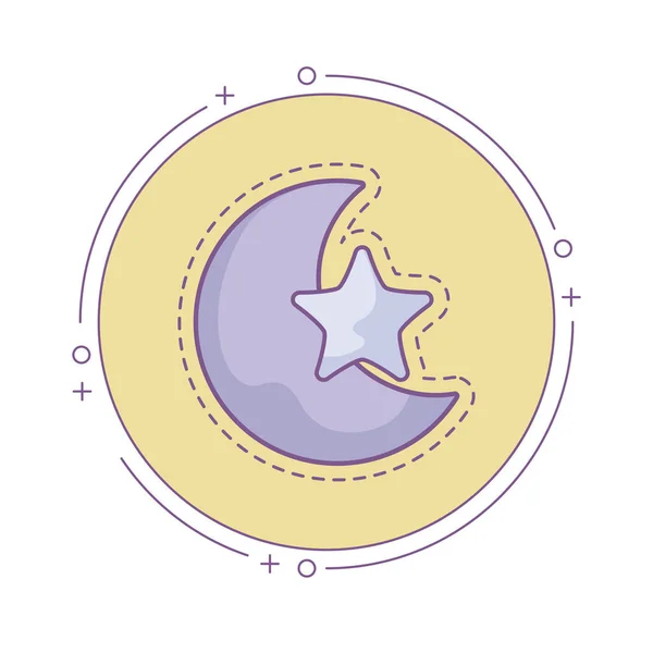 Patch of cute moon and star in frame circular — Stock Vector