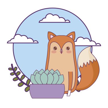 ev bitki ile sevimli tilki hayvan