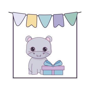 hediye kutusu ve çelenk ile sevimli su aygırı