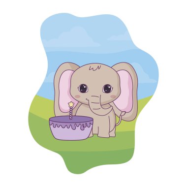 pasta doğum günü ile sevimli fil hayvan