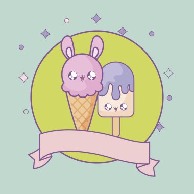 kurdele kawaii tarzı ile çerçeve dairesel dondurmalar