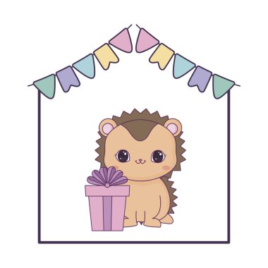 hediye kutusu ve çelenk ile sevimli kirpi hayvan