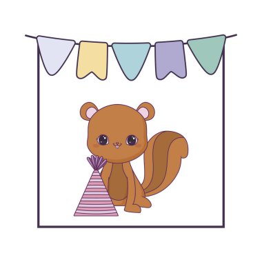 şapka parti ve çelenk asılı sevimli sincap hayvan