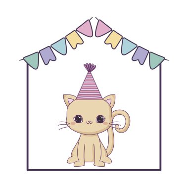 şapka parti ve çelenk ile sevimli kedi hayvan