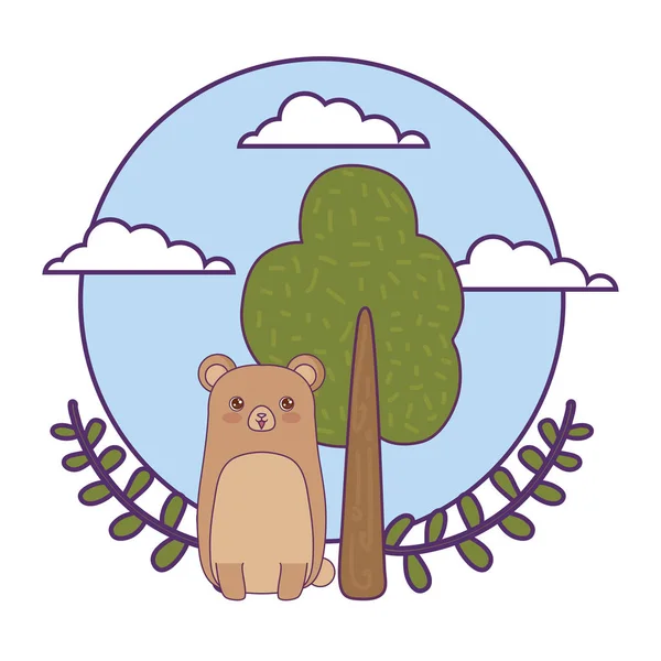Niedliches Bärentier mit Baumpflanze Natur — Stockvektor