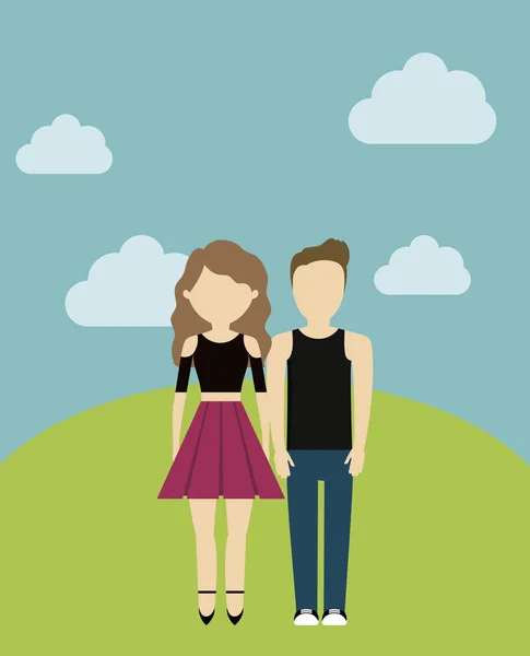 Mladý pár v krajinné avatare — Stockový vektor