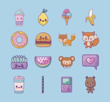sevimli set simgeler tarzı Kawaii