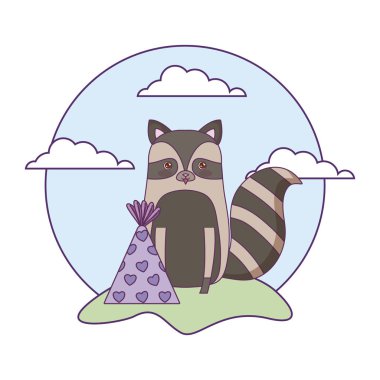 şapka parti ve taç yaprakları ile sevimli rakun hayvan