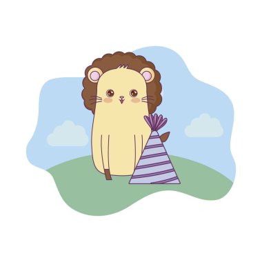 şapka partisi ile sevimli aslan hayvan