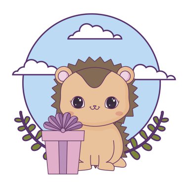 hediye kutusu ile sevimli kirpi hayvan