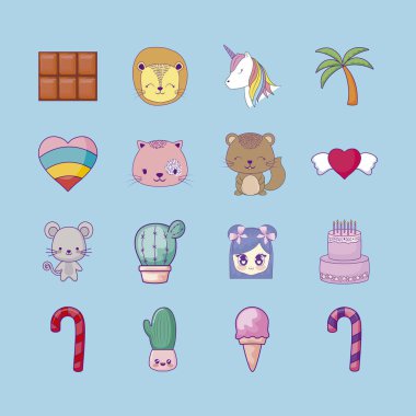 sevimli set simgeler tarzı Kawaii
