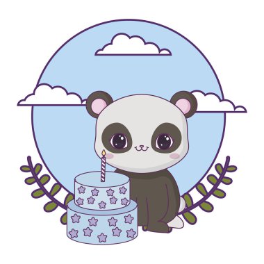 taç yaprakları ile pasta doğum günü ile panda ayı