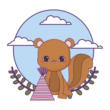 şapka parti ve taç yaprakları ile sevimli sincap