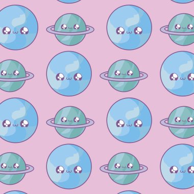 dünya dünyaları kawaii tarzı ile sevimli gezegenlerin satürn desen