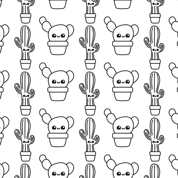 Patrón de cactus tropicals con plantas de maceta estilo kawaii — Vector de stock