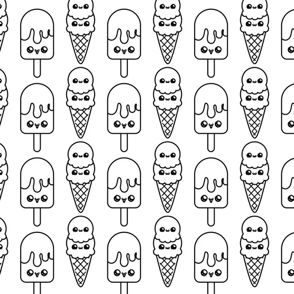 Pattern of delicious ice creams kawaii style — Stock Vector
