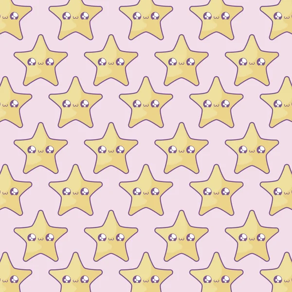 Pattern of cute stars kawaii style — Stock Vector