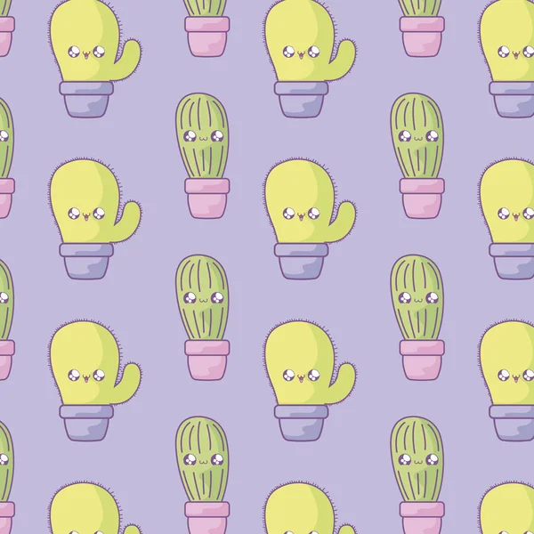 Modèle de tropicaux cactus dans les plantes en pot style kawaii — Image vectorielle