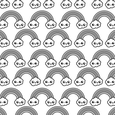 bulutlar kawaii tarzı ile sevimli gökkuşağı desen