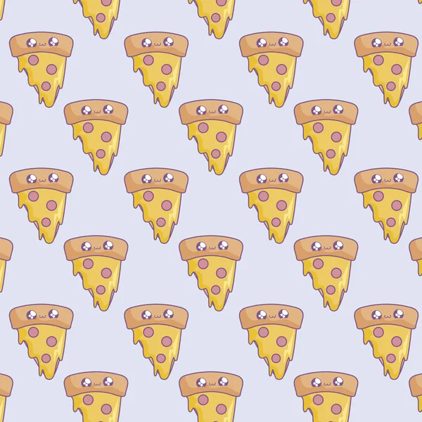Lezzetli pizza kawaii tarzı dilim deseni — Stok Vektör