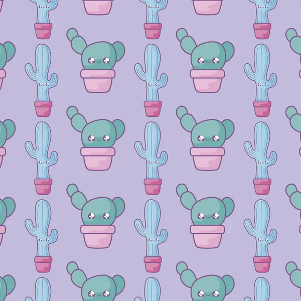 Modèle de cactus tropicaux avec des plantes en pot style kawaii — Image vectorielle