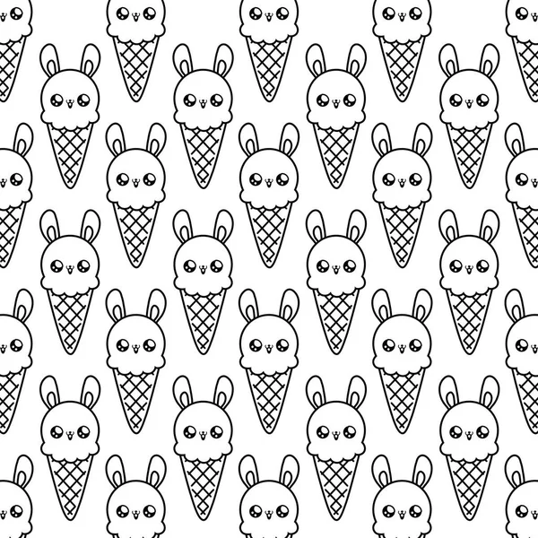 Modello di deliziosi gelati con viso coniglio stile kawaii — Vettoriale Stock