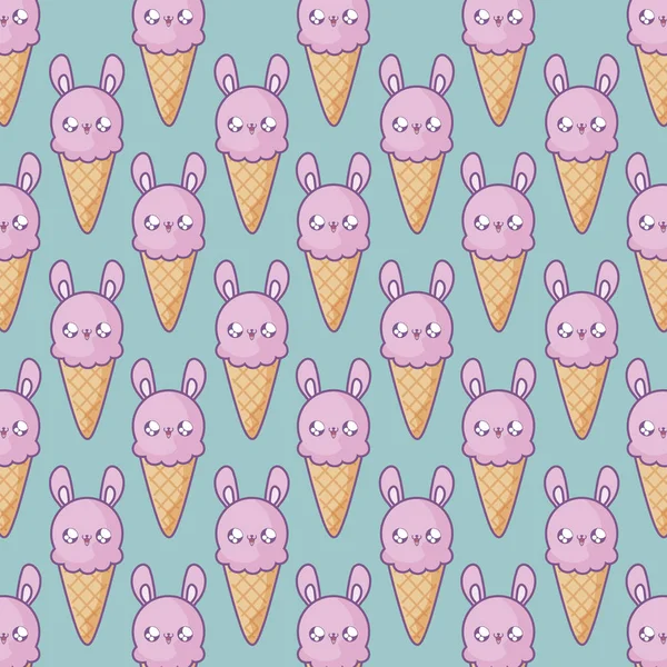 yüz tavşan kawaii tarzı ile lezzetli dondurmaların deseni