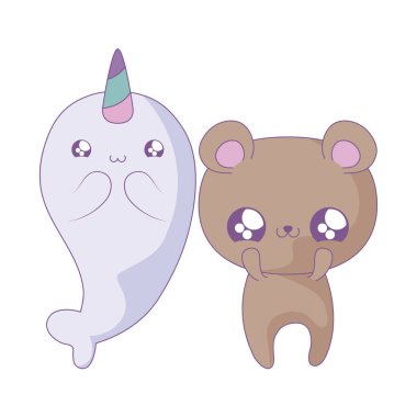 ayı bebek hayvanlar kawaii tarzı ile sevimli deniz gergedanı