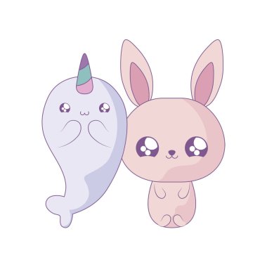 tavşan bebek hayvanlar kawaii tarzı ile sevimli deniz gergedanı