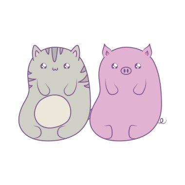 piggy bebek hayvanlar kawaii tarzı ile sevimli kedi