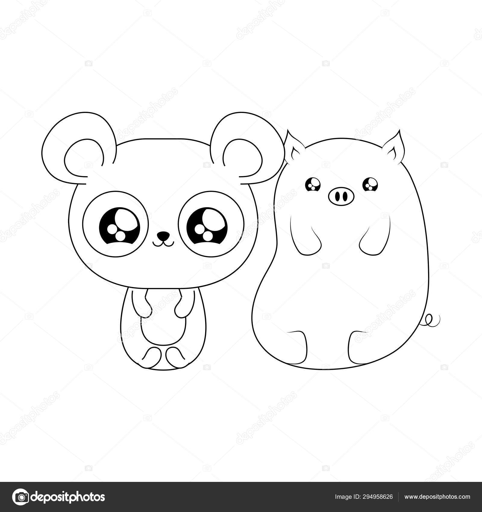 Cochon Mignon Avec Ours Panda Bebe Animaux Style Kawaii Image Vectorielle Par Djv C Illustration