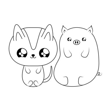 piggy bebek hayvanlar kawaii tarzı ile sevimli kedi